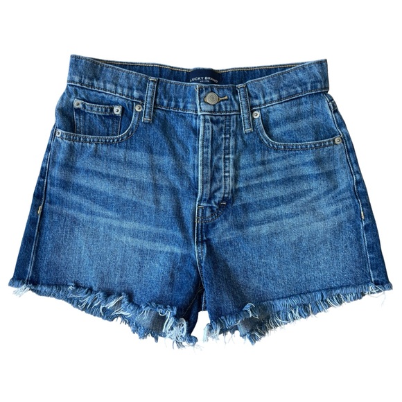 Lucky Brand Mom High Rise Denim Shorts Frayed Hem Button Fly - Size 0/25 - Picture 5 of 15